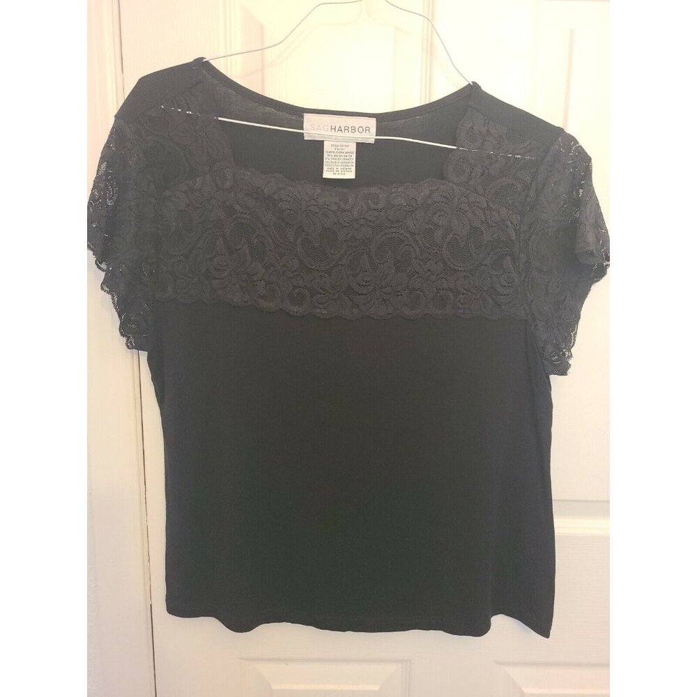 Ladies Sz. XL Black lace top made by Sag Harbor T-SHIRT